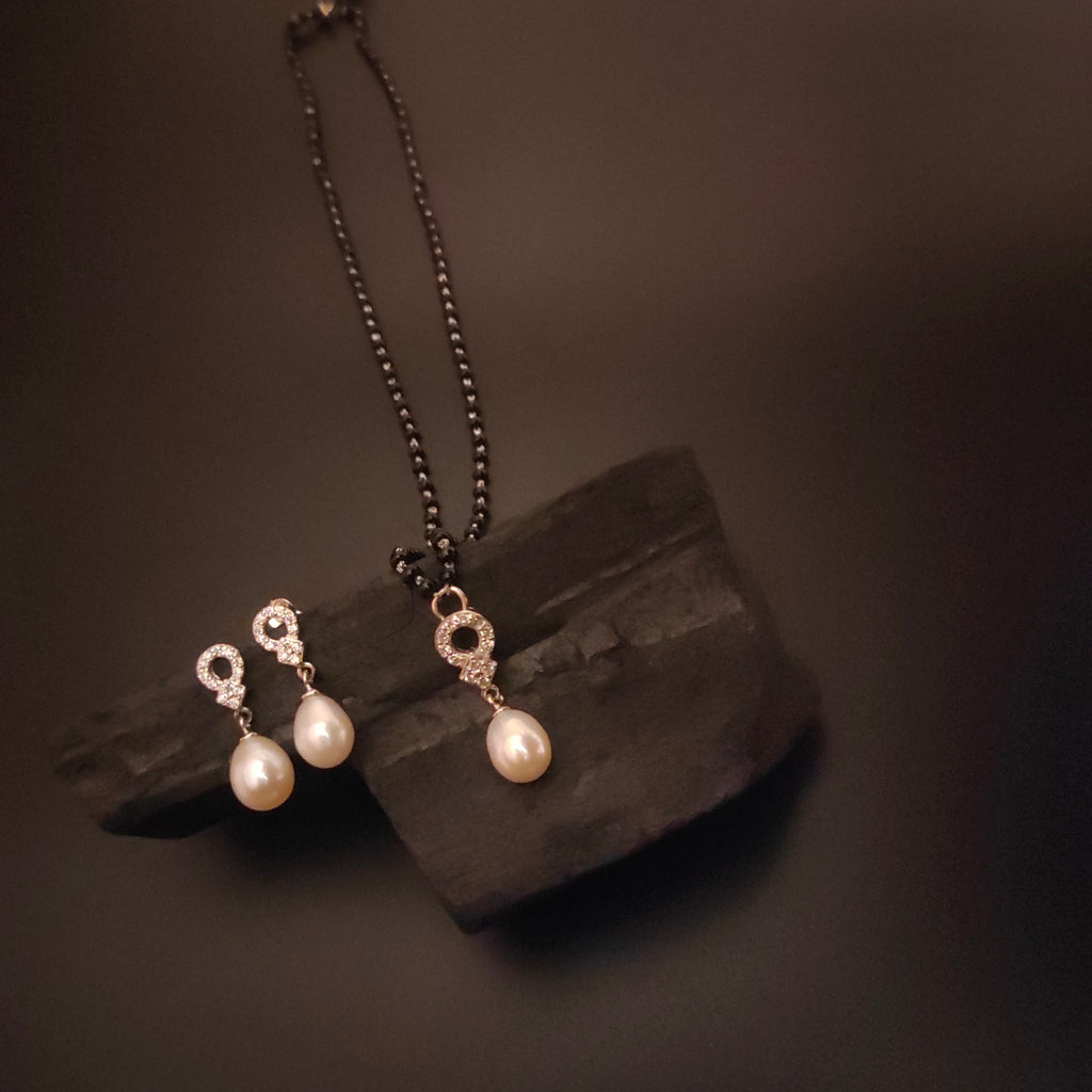 925 Sterling Silver Mangalsutra Set with Black Beads - Elegant Traditional Design