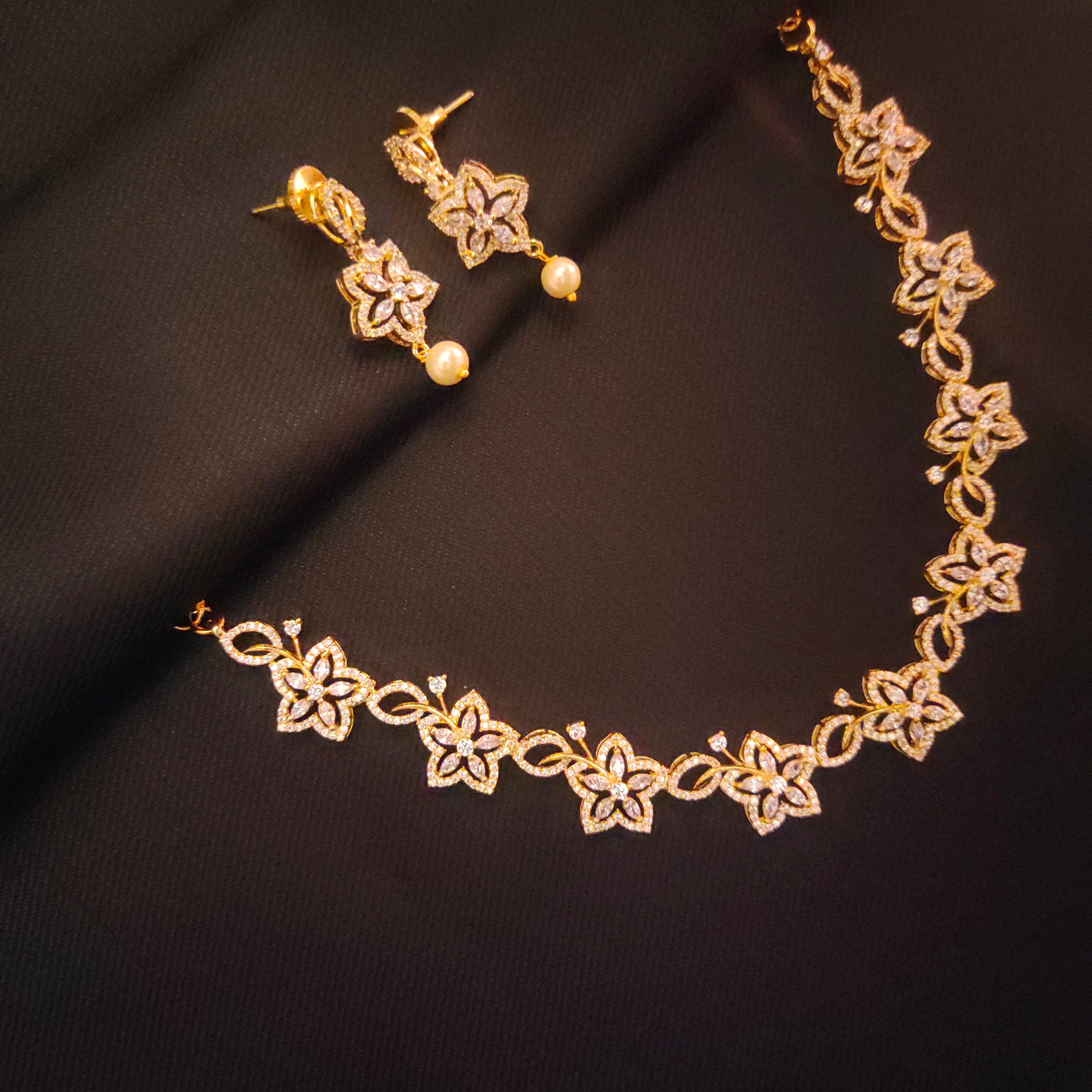 Zircon Floret Necklace Set - Rose Gold Floral Jewellery