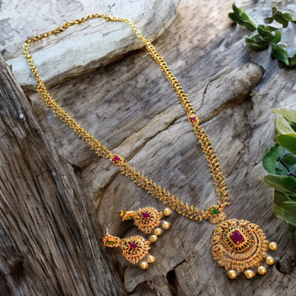 Asp Cz Gold Plated Long Necklace Set