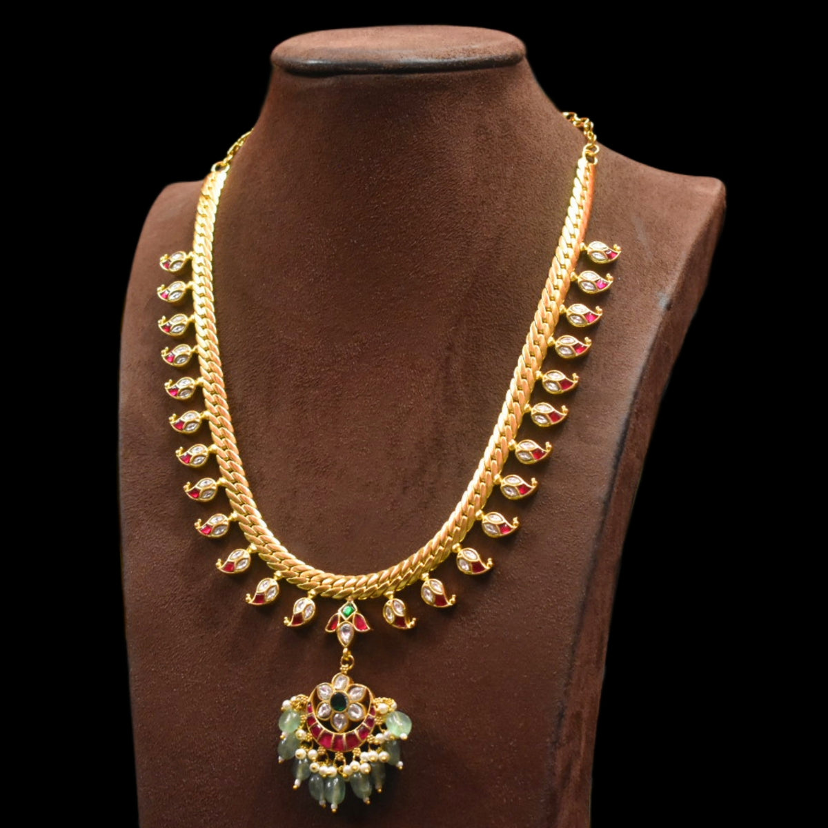 Asp 24 K Gold Plated Jadau Kundan Mango Jalebi Necklace