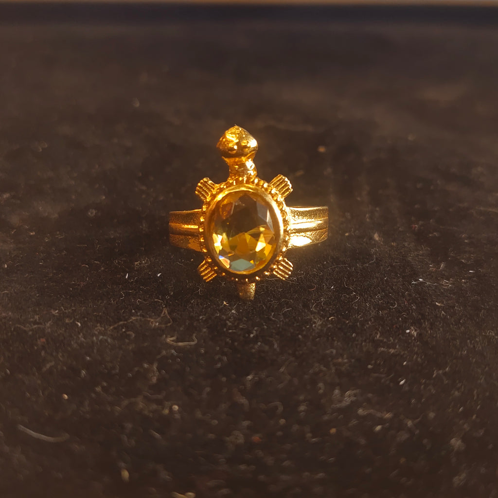 Gold Turtle Ring with Stone - Kachua Ring for Good Luck & Vastu (Yellow / Green / Red)