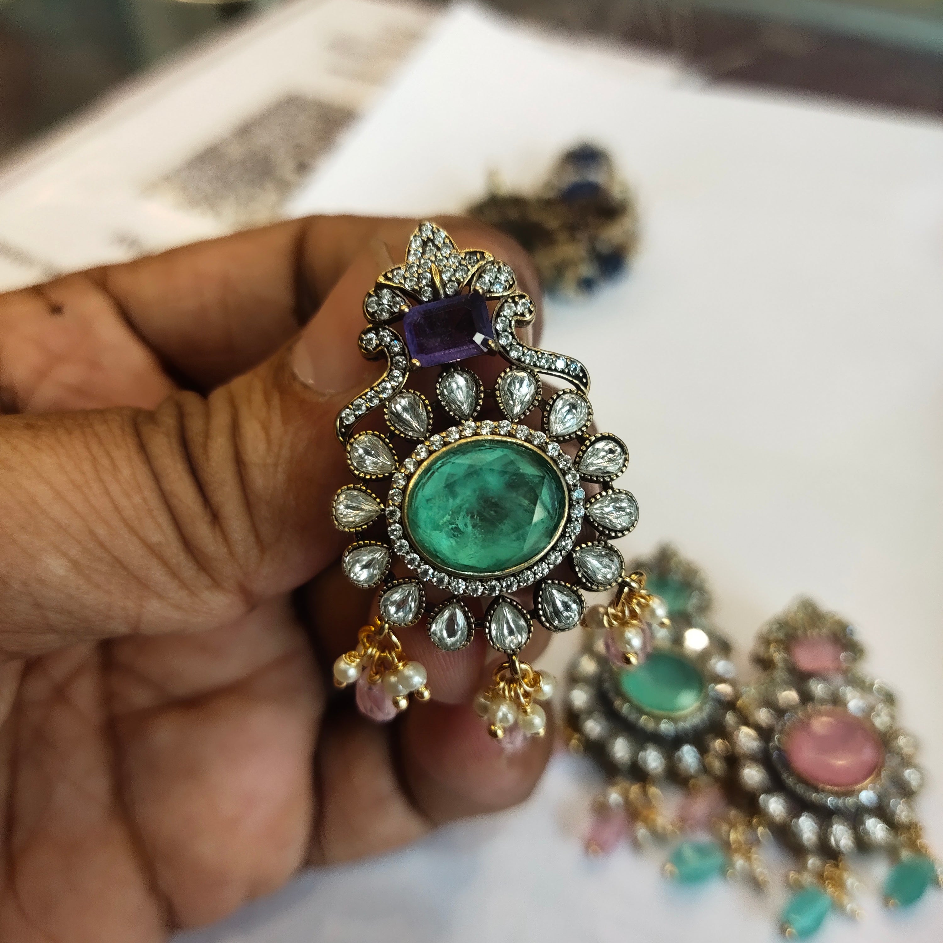 Victorian Zircon Pendant Hasli Necklace Set | Traditional Choker Jewellery