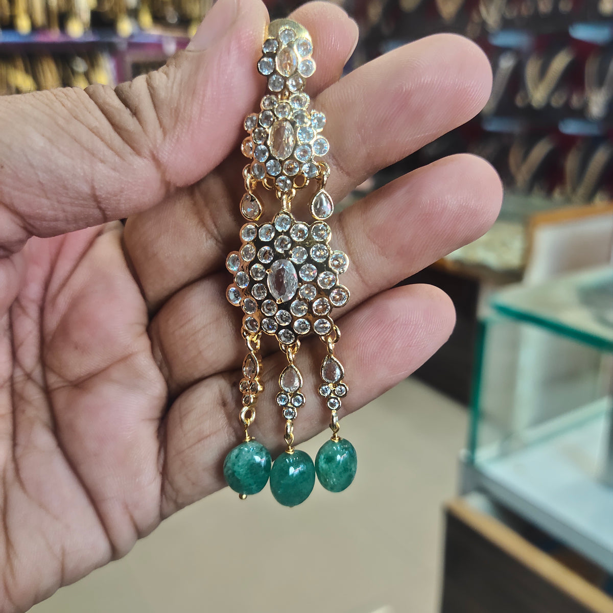 Asp Gold-Finished 3-Layered Zircon Long Necklace Set
