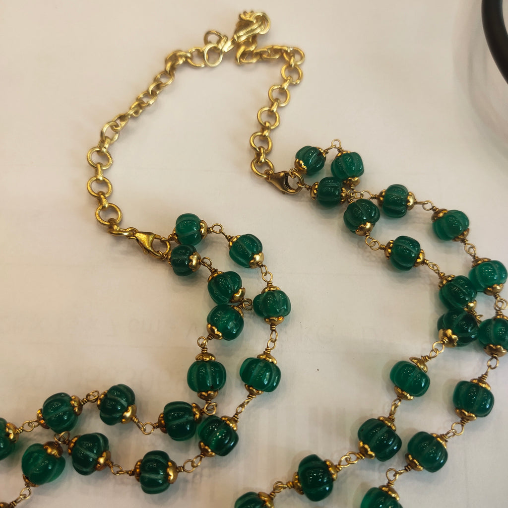 Asp Silver Jadau Kundan Pendant With Emeralds Beaded Necklace