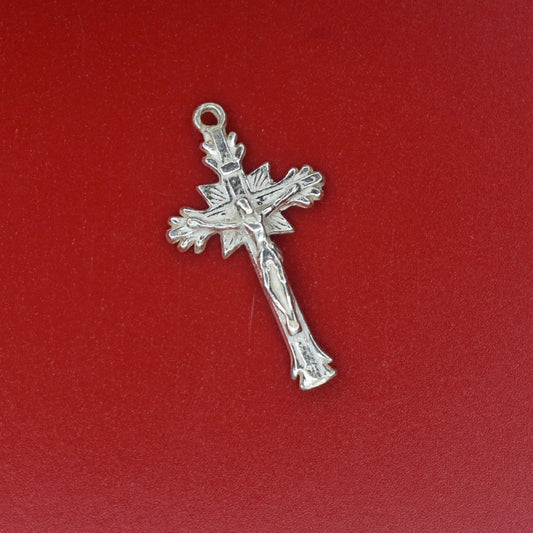 "Glowing Grace: The Radiant Sunburst Crucifix Silver Locket for Rosary Making"