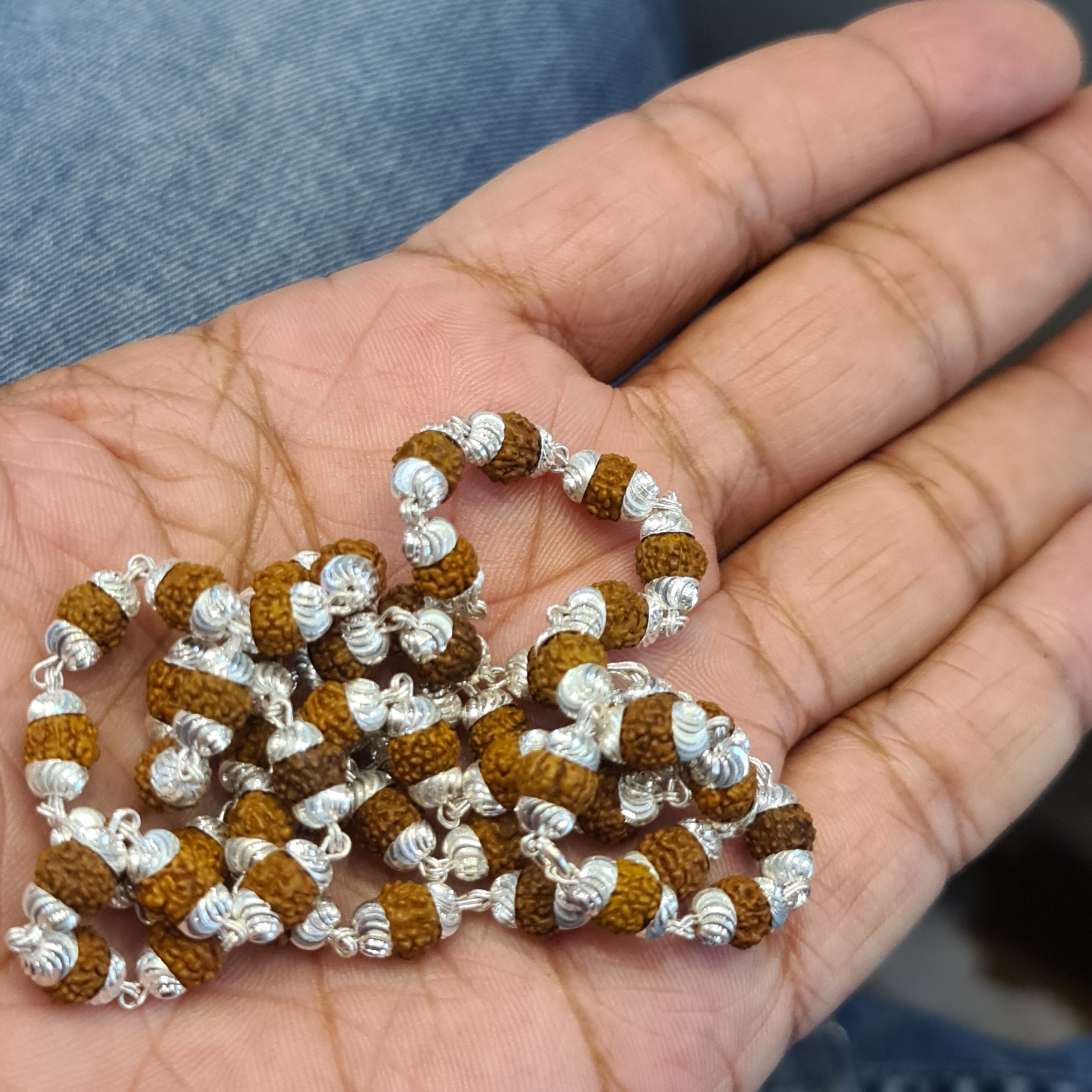 92.5 Sterling Silver Rudraksha Mala for Men - 26 Inch Sacred Chain