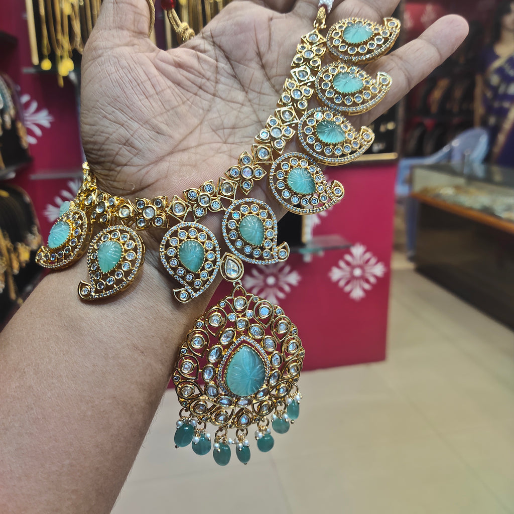 Pastel Green Kundan Mango Necklace - Traditional Indian Jewelry Set