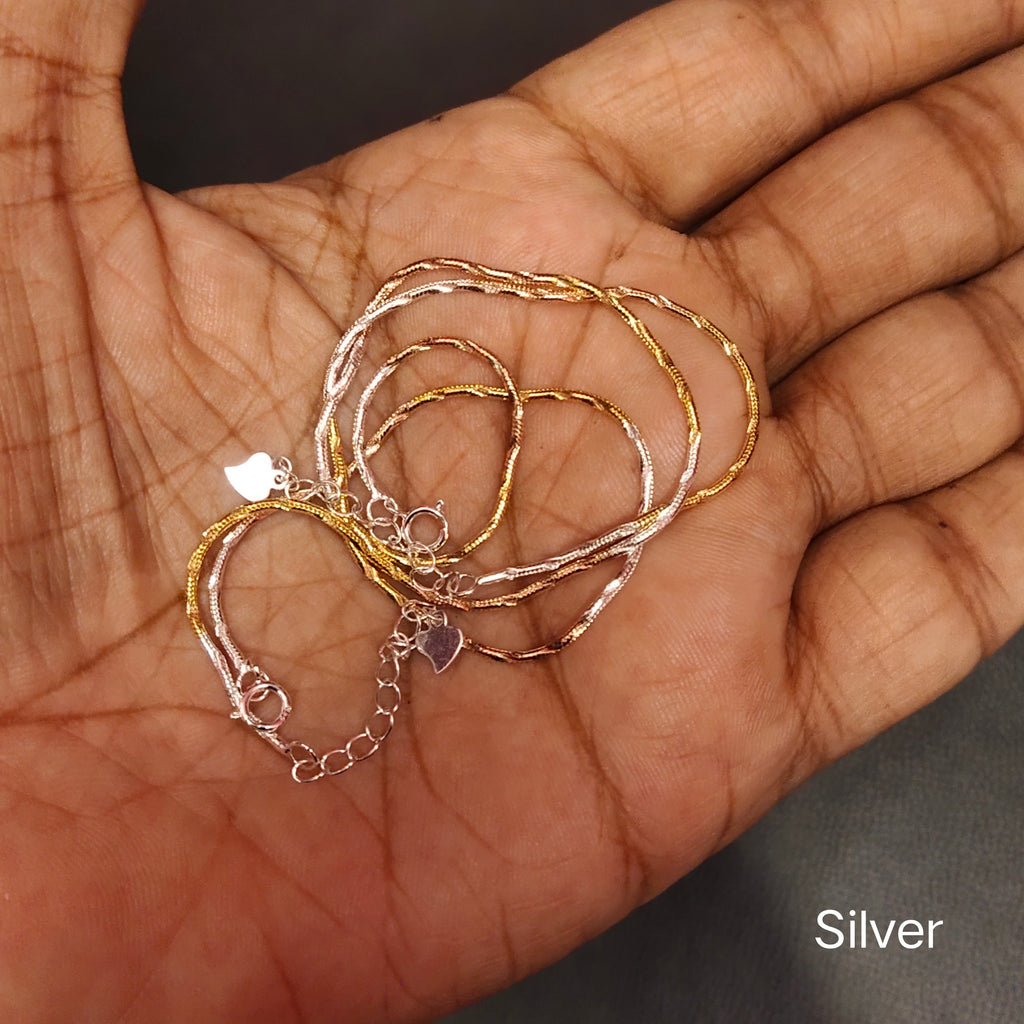 Triple Tone 925 Sterling Silver Thin Anklet for Women