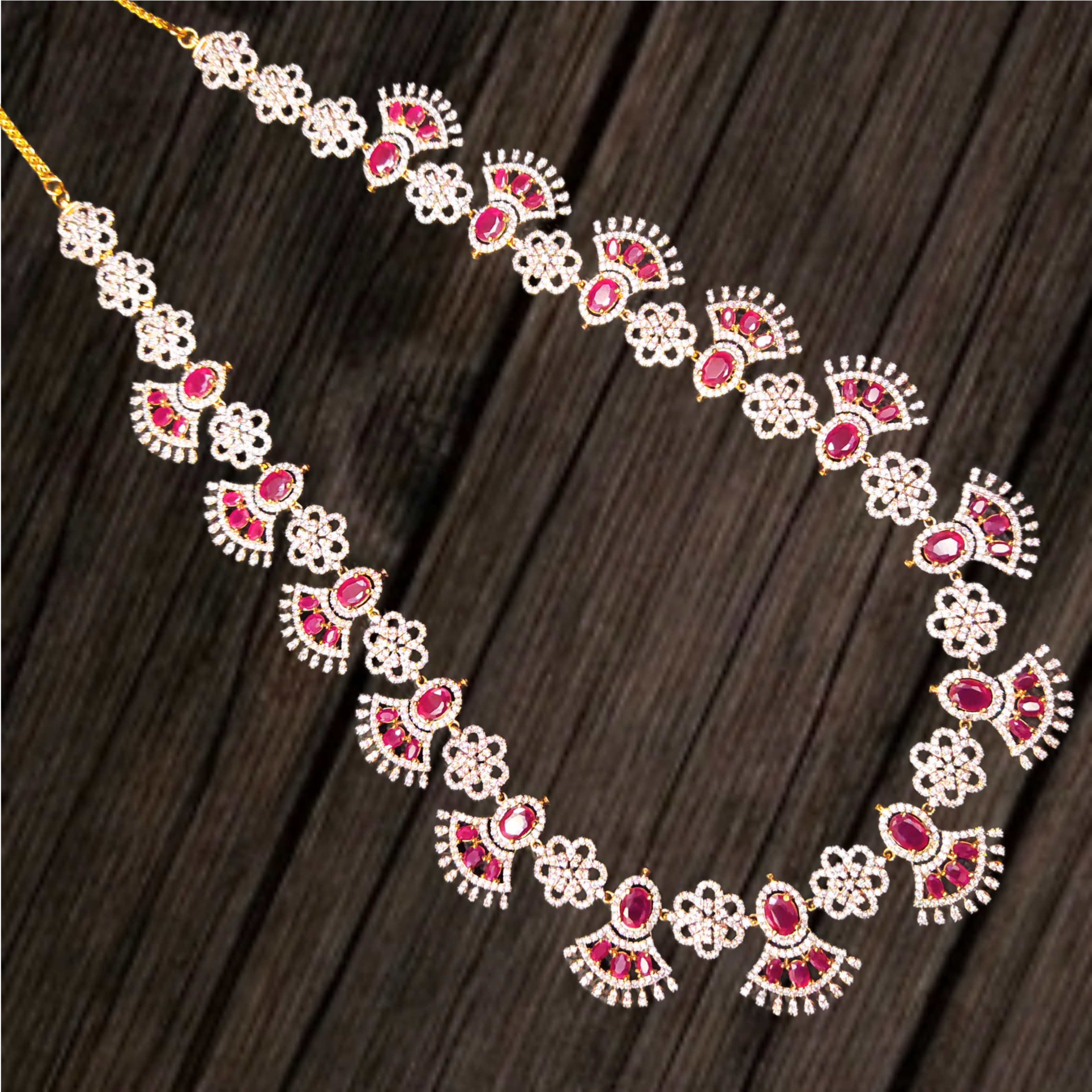 Classy Ruby Haram with American Diamonds - Premium Bridal Necklace Set