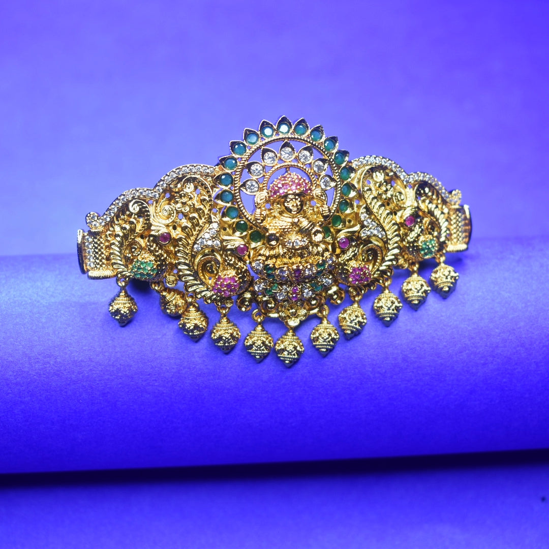 Antique Lakshmi CZ Hair Clip - Goddess Laxmi Temple Jewellery