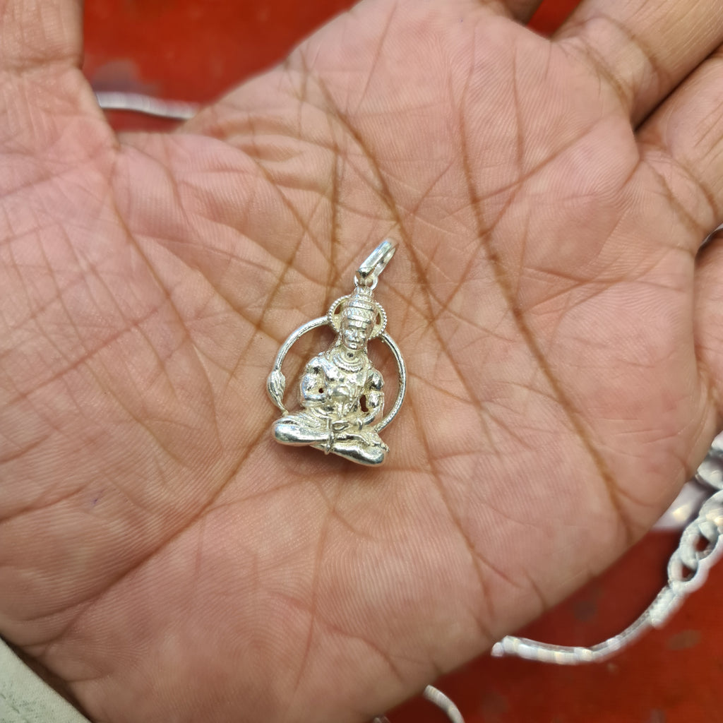 Silver Meditating Hanuman Locket for Men - 925 Sterling Silver Pendant