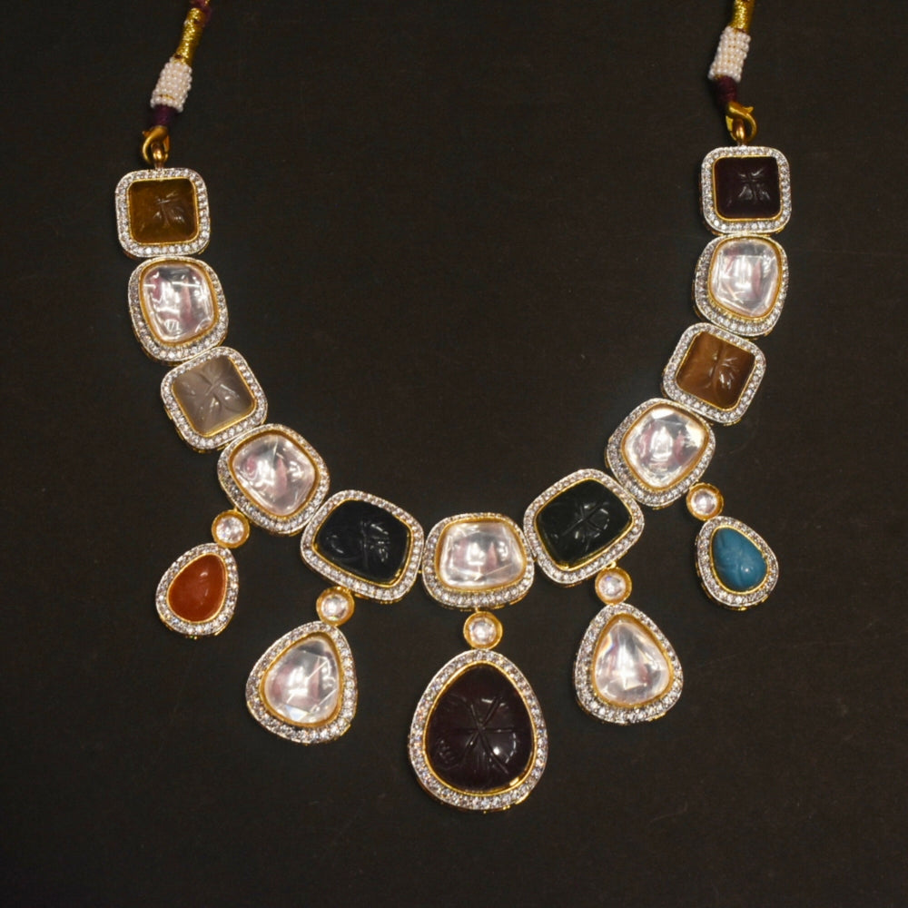 Wedding Wear Navratan Polki Moissanite Kundan Necklace Set By Asp Fashion Jewellery