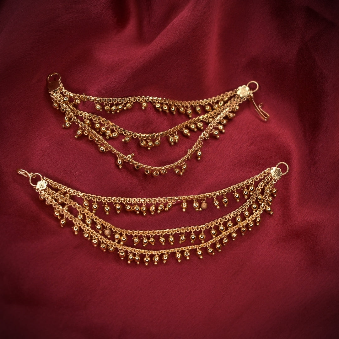24K Gold Plated Beaded Champaswaralu Ear Chains - Shimmer Design