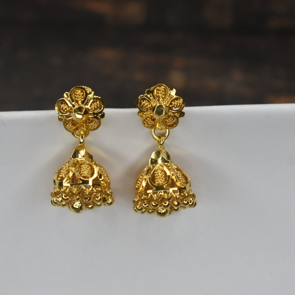 24K Gold Plated Plain Jhumka Earrings - Elegant Madrasi Screw Design for Women