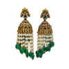 Antique Jhumka Earrings with Pearls & Emerald Beads | 7cm Long Traditional Jewellery