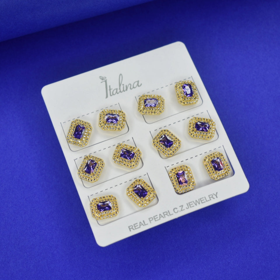 Purple Zircon Stud Earrings - Elegant Office Wear Jewelry