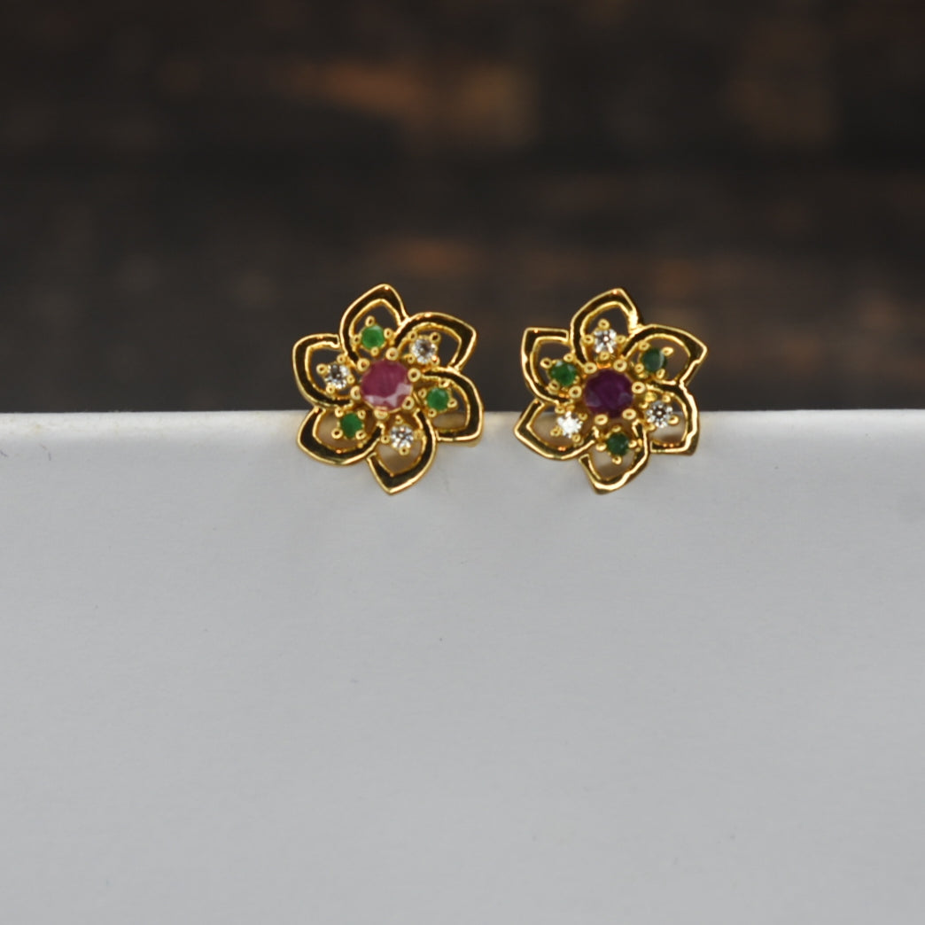 24K Gold Plated CZ Stud Earrings - Glamorous Elegant Design