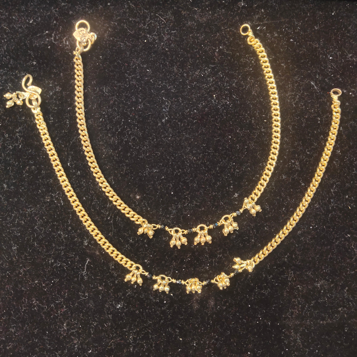 Panchaloha Gold Anklet with Pearl & Black Bead Charms | 10 Inch Payal