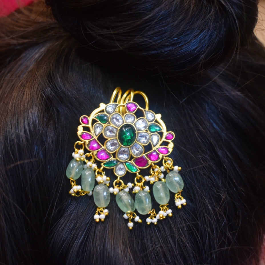 Jadau Kundan Juda Pin - Premium Gold Plated Hair Accessory