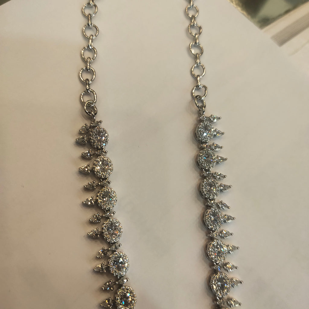 Rhodium Plated Green Emerald Zircon Necklace Set - Western Style