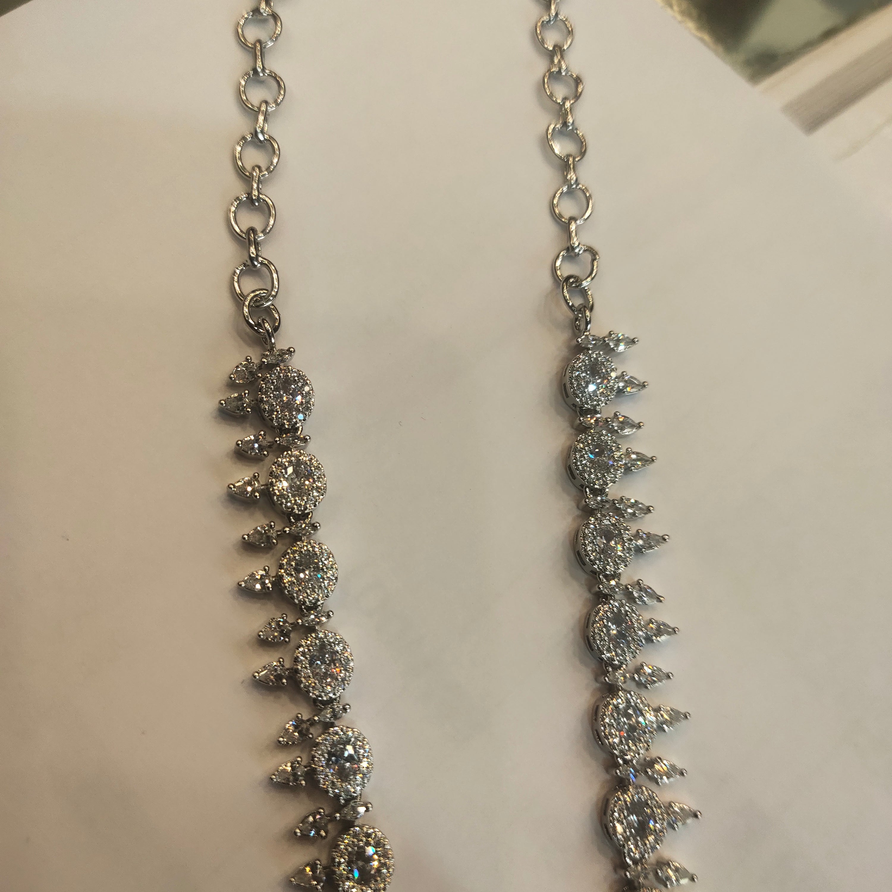 Rhodium Plated Green Emerald Zircon Necklace Set - Western Style