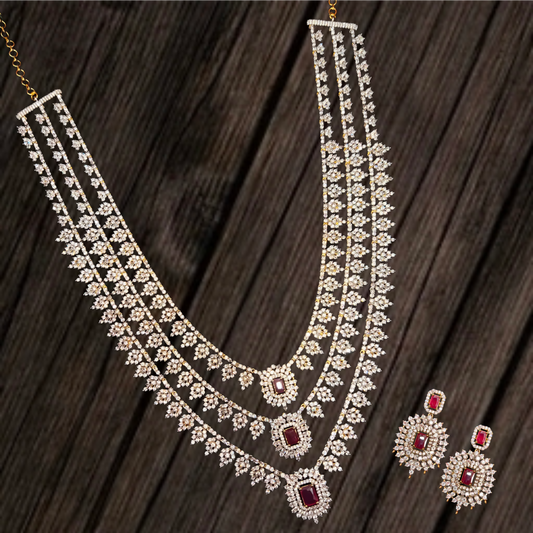 Shine Bright with the Glittering Elegance of ASP Fashion Jewellery's Sparkling American Diamond Triple Layered Haram
