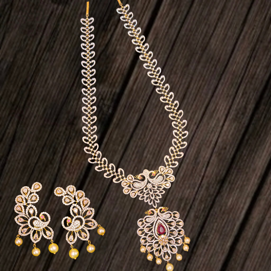Peacock American Diamonds Necklace Set - Elegant Traditional Design