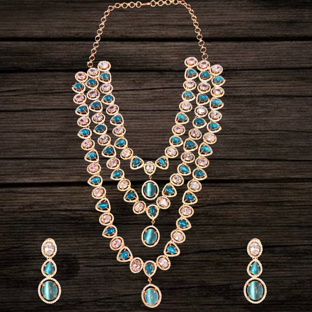 Asp Fashion Jewellery Sky Blue American Diamonds layered Necklace Set