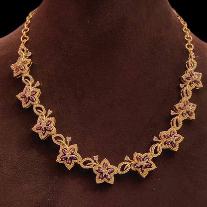 "Dazzle and Delight with the Purple Zircon Floret Necklace Set: Exquisite Beauty by ASP Fashion Jewellery 70073807"