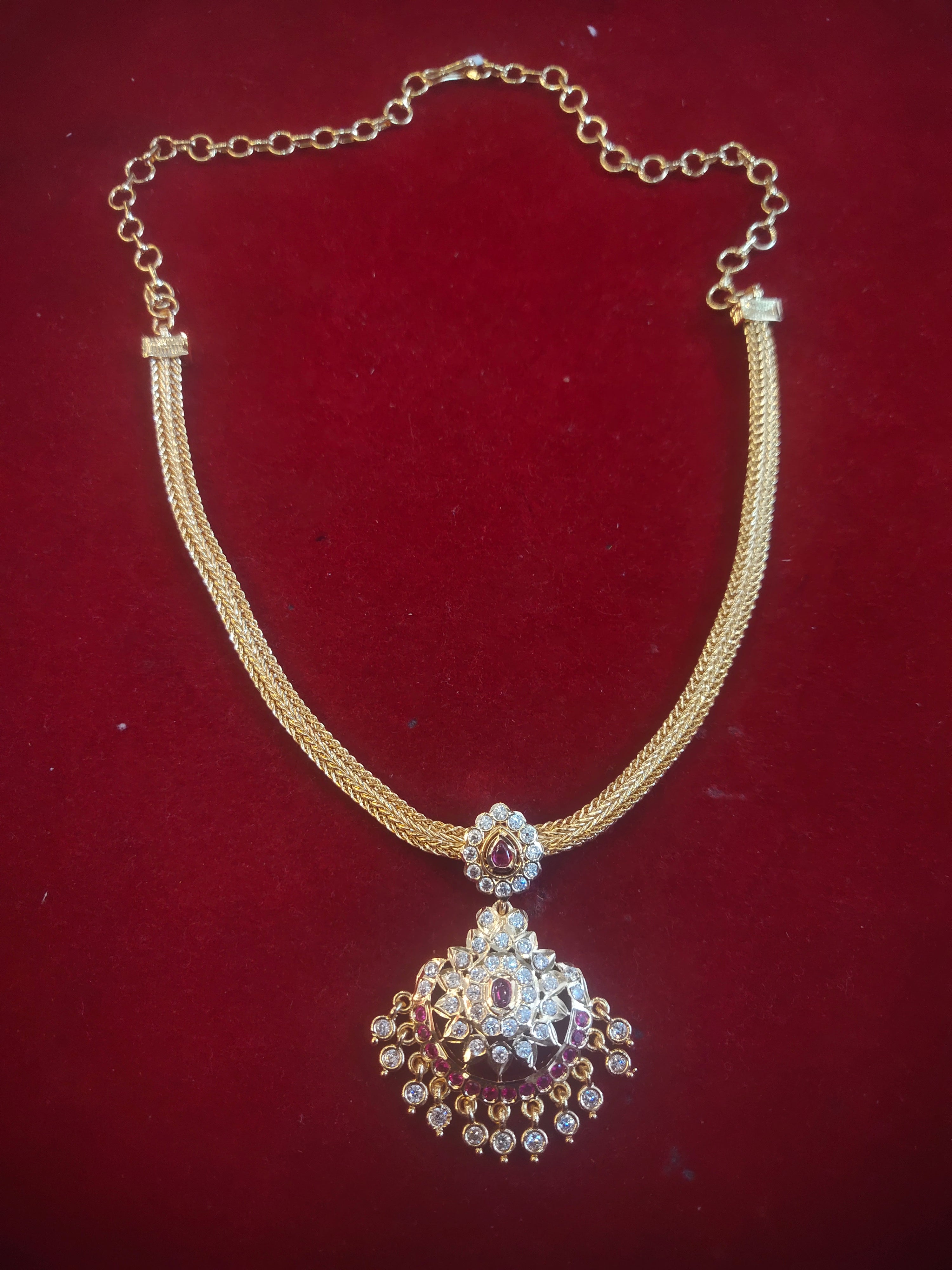 Traditional Temple Jewelry Necklace with Ruby and CZ Stones