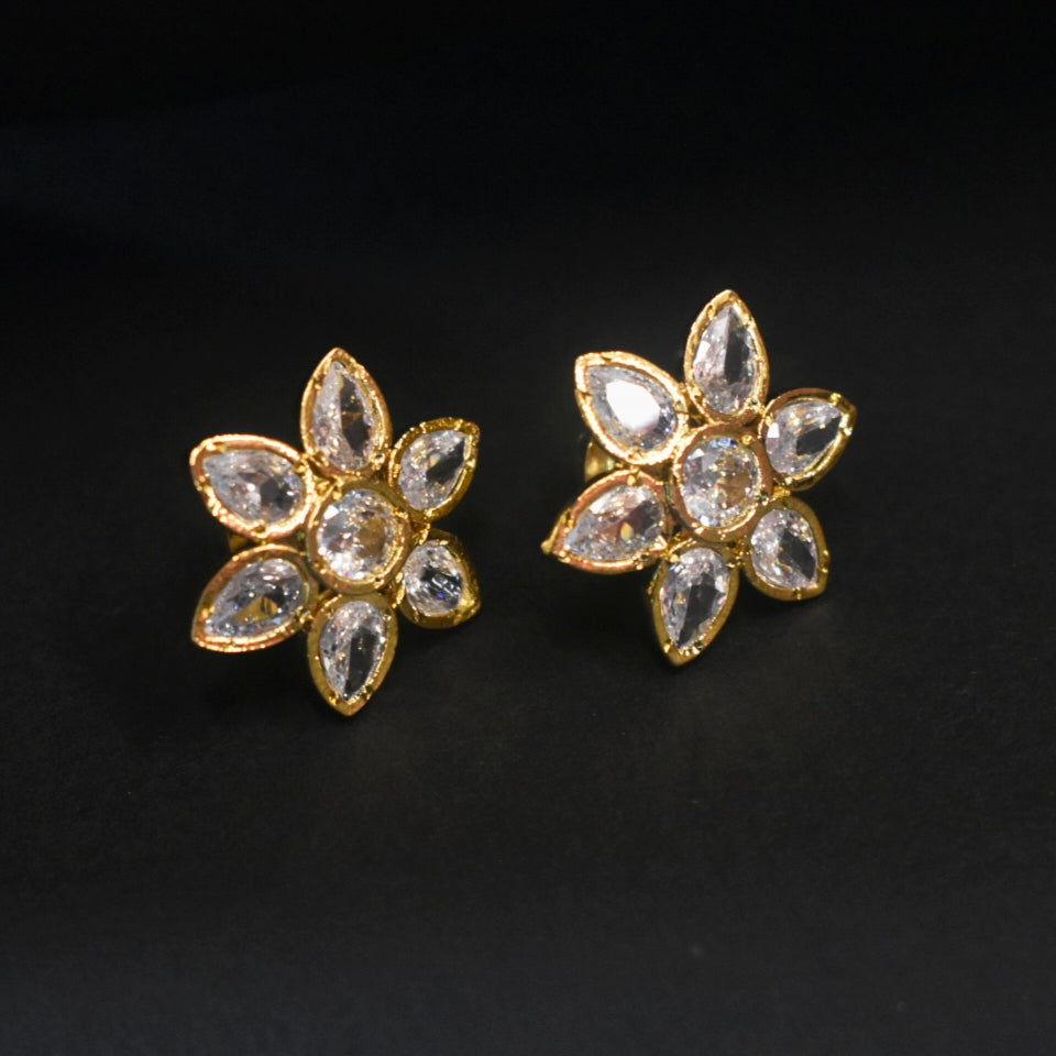 24K Gold Plated Zircon Stud Earrings - Brilliant Sparkle Design