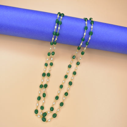 "Radiant Elegance: The Asp Fashion Two-Layered Emerald Necklace"