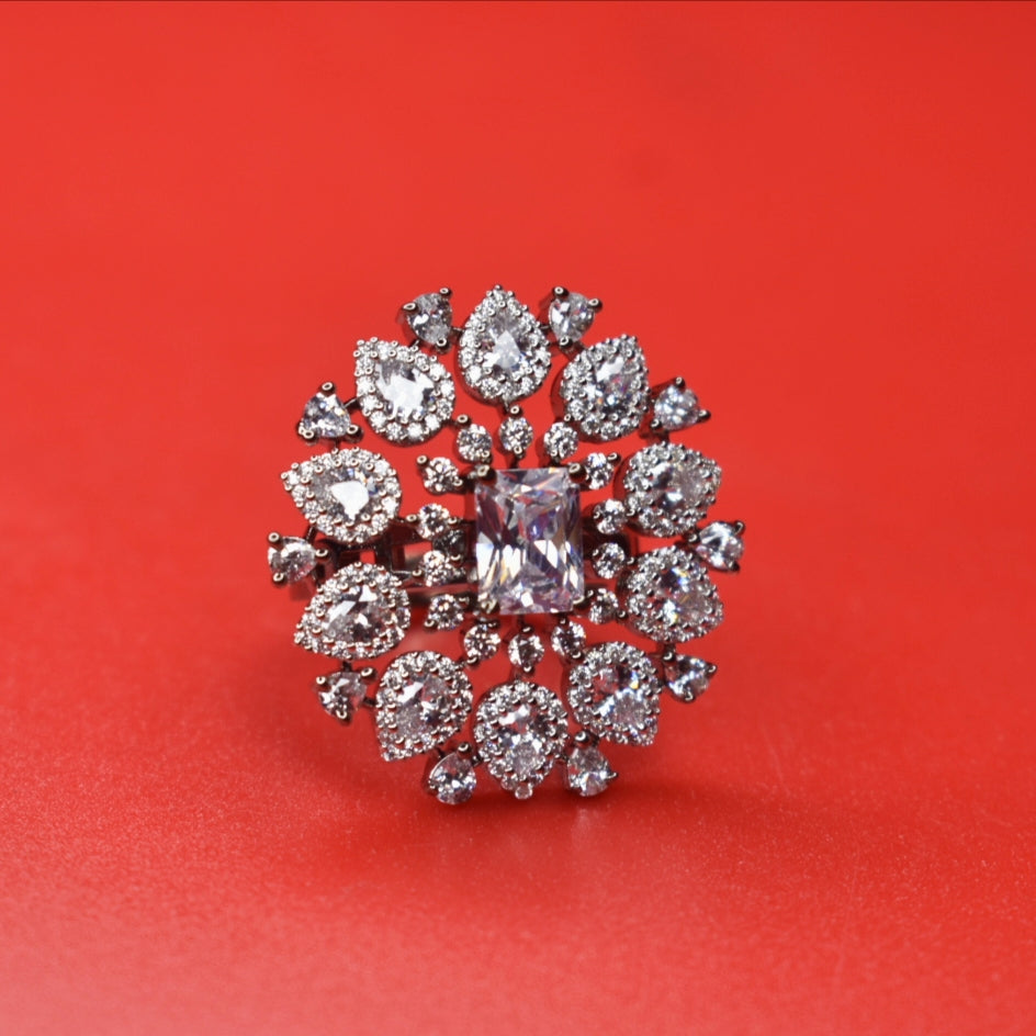 "Blooming Beauty: The Ultimate Floral CZ Finger Ring for Women"