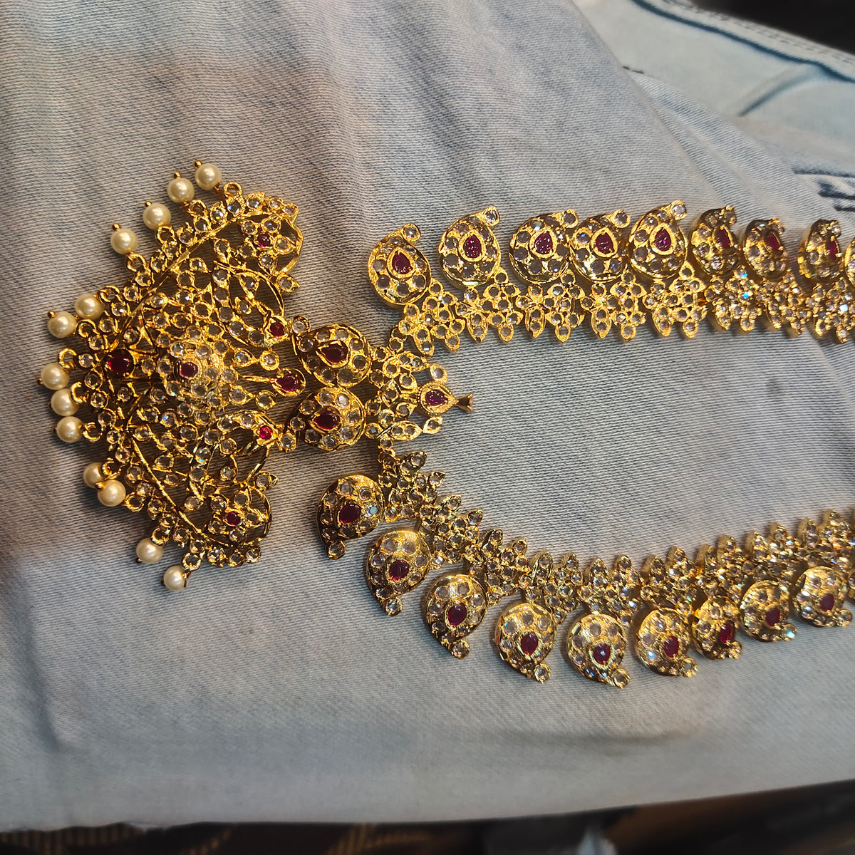 Long Zircon Mango Necklace Set - 24K Gold Plated