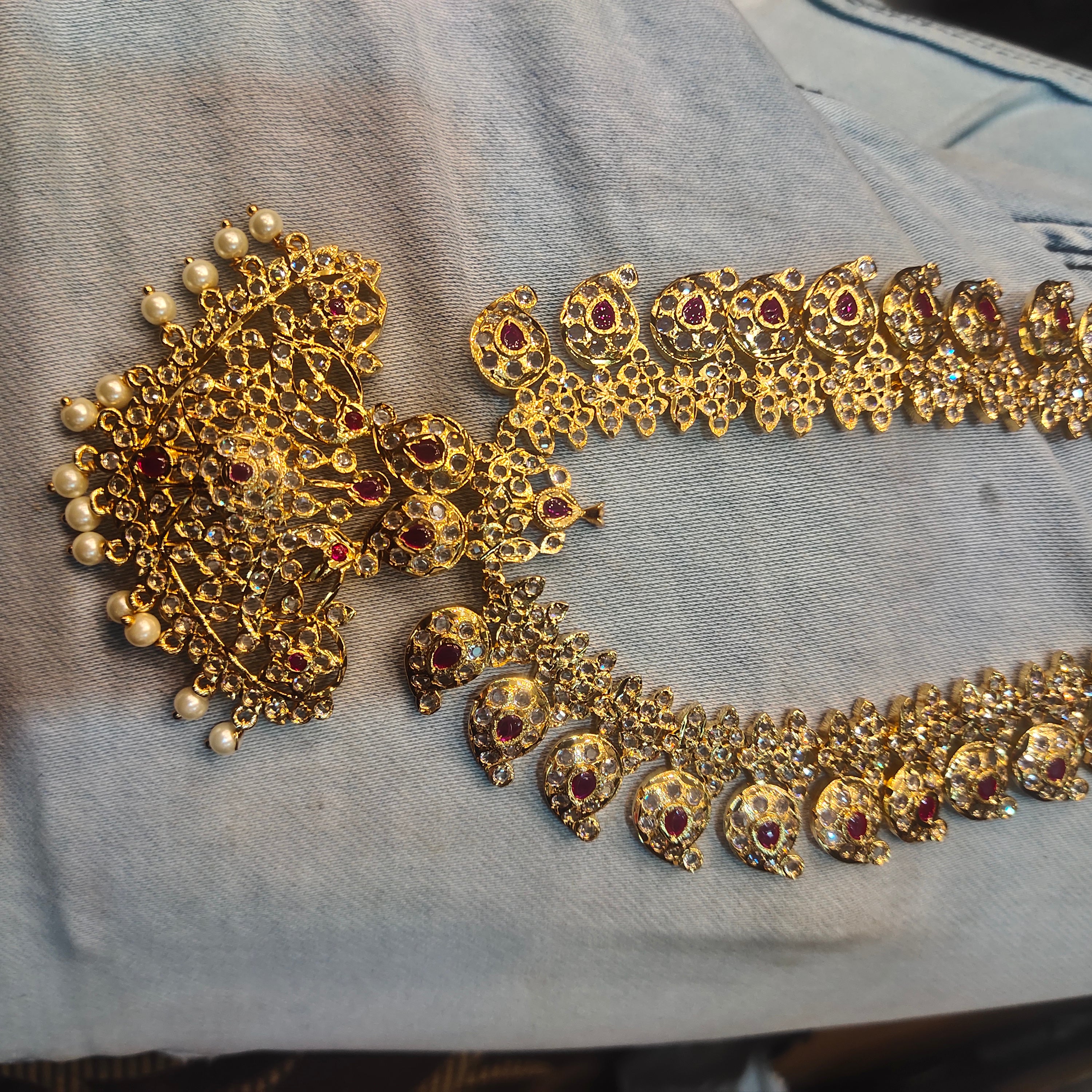 Long Zircon Mango Necklace Set - 24K Gold Plated