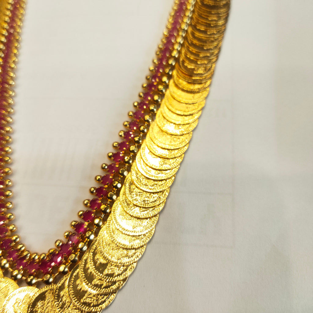 24K Gold Plated Kasu Mala - Traditional South Indian Coin Necklace