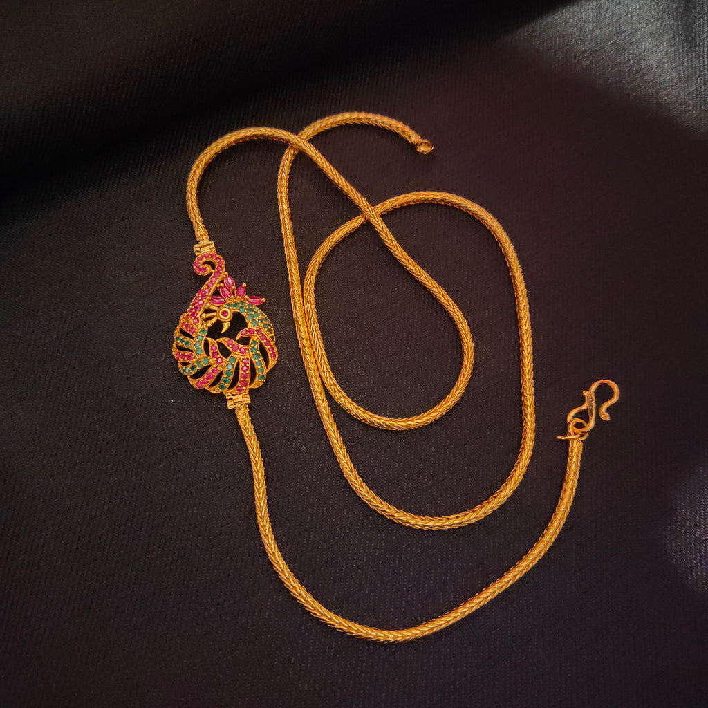 Sparkling 24K Gold Plated CZ Mugappu Chain - Traditional Design