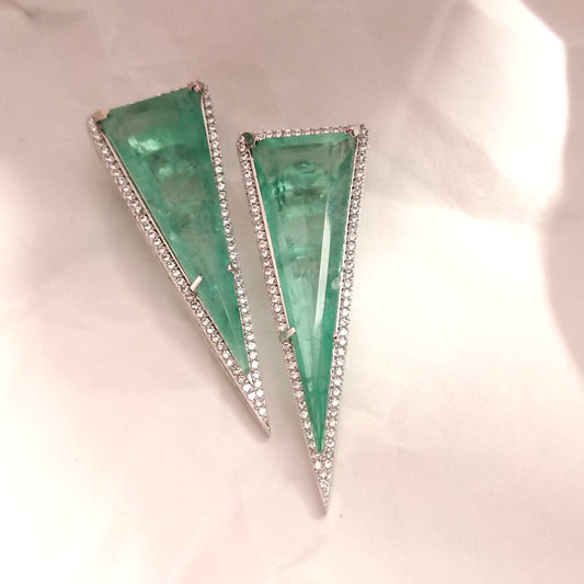 "Showstopper Style: Pastel Green Zircon Earrings with Elegant White Finish"