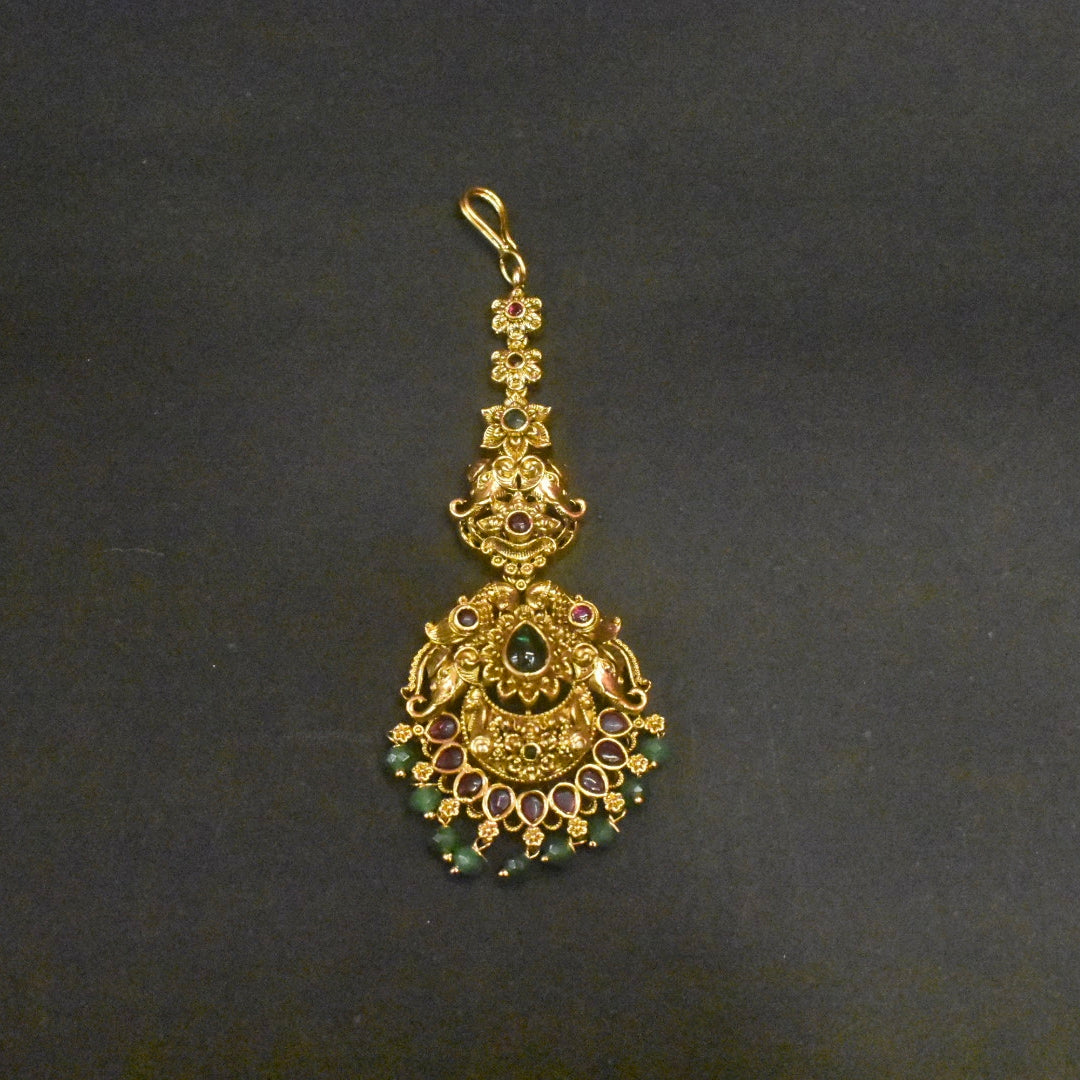 Antique Kemp Maang Tikka - Traditional Indian Bridal Jewelry