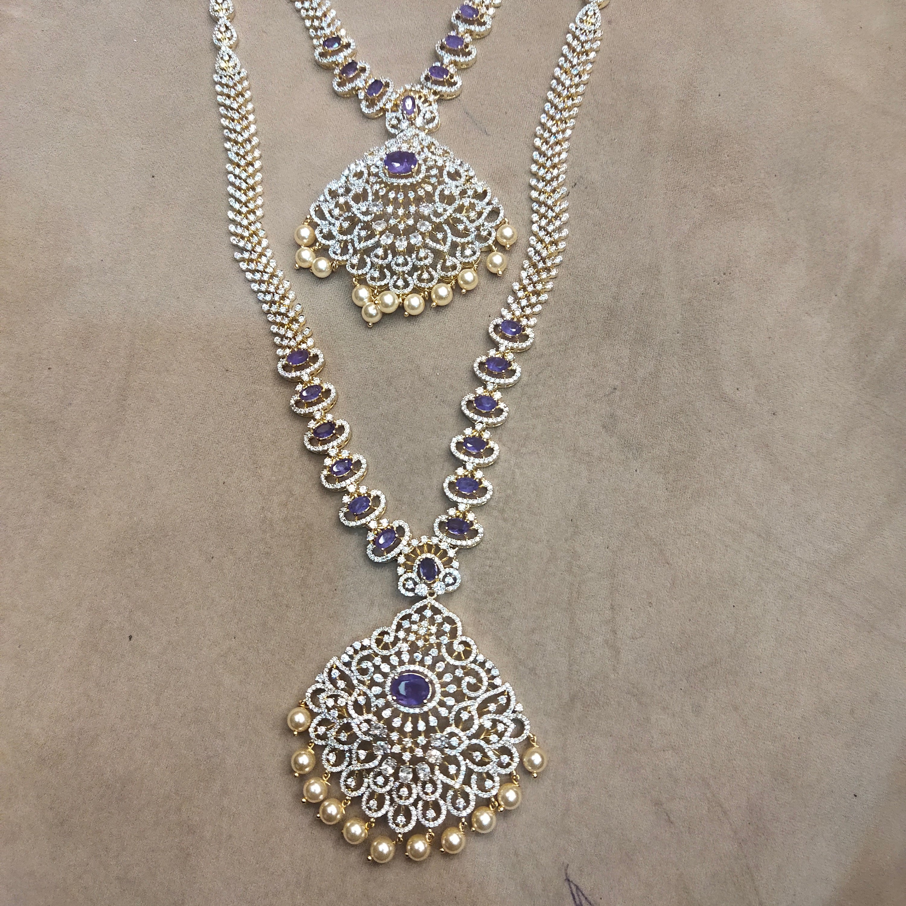 Asp Purple Zircon Duo - Long Necklace and Short Necklace Combo Set