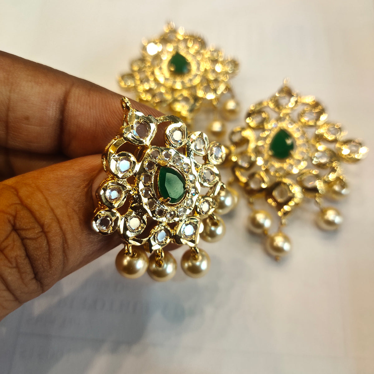 24K Gold Plated Polki Jada Billalu Set - 3 Piece South Indian Bridal Hair Jewelry 432720587451