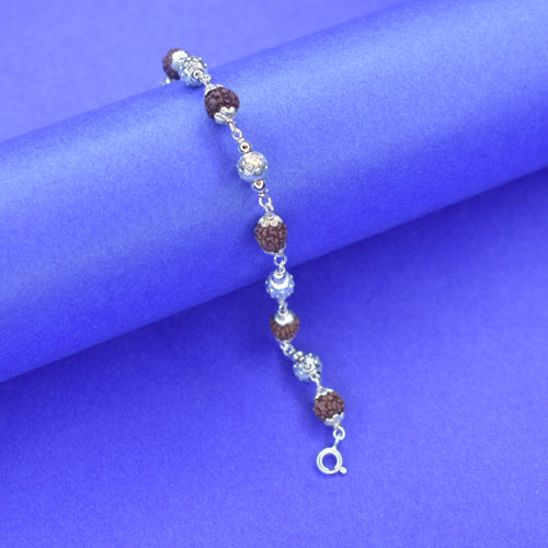 92.5 Sterling Silver Rudraksha Bracelet for Men | Sacred Spiritual Jewellery