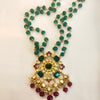 Asp Silver Jadau Kundan Pendant With Emeralds Beaded Necklace