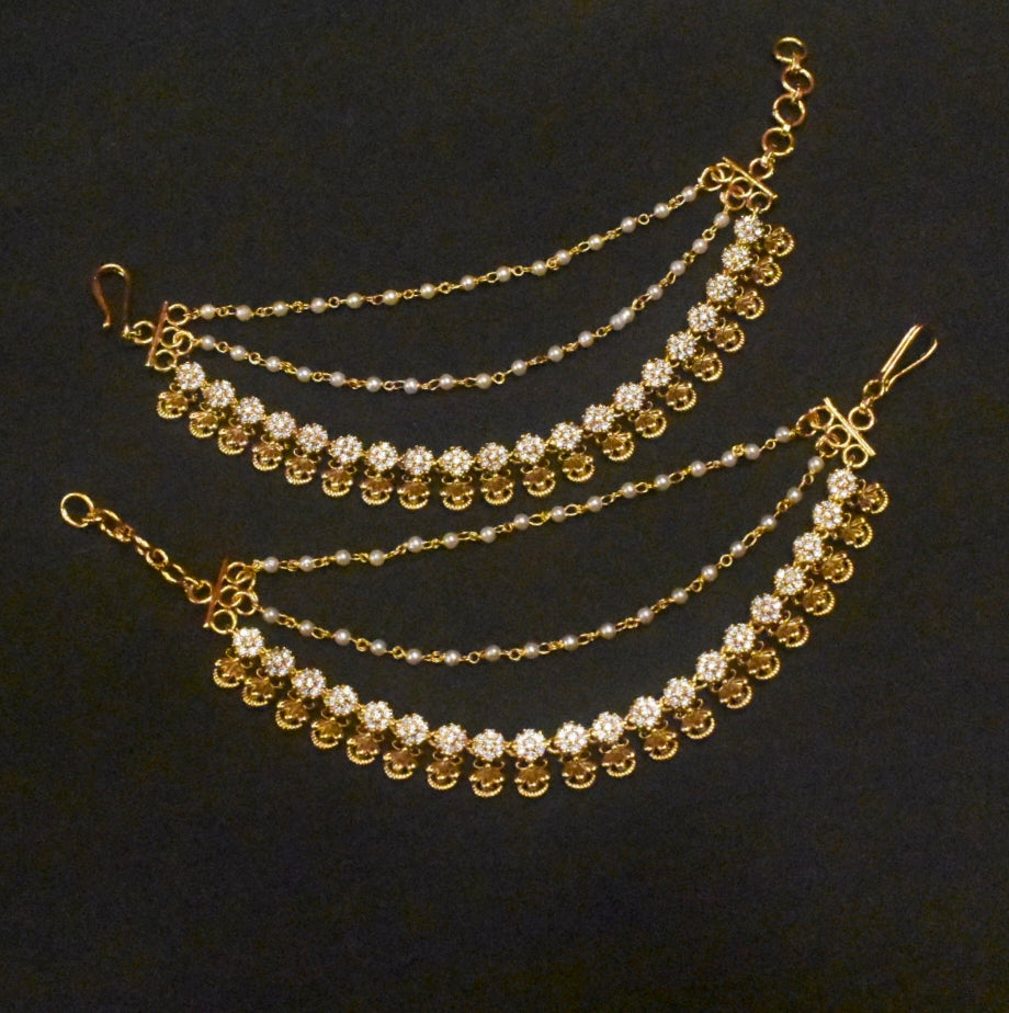 Antique Zircon Champaswaralu Ear Chains - Traditional Bridal Jewelry