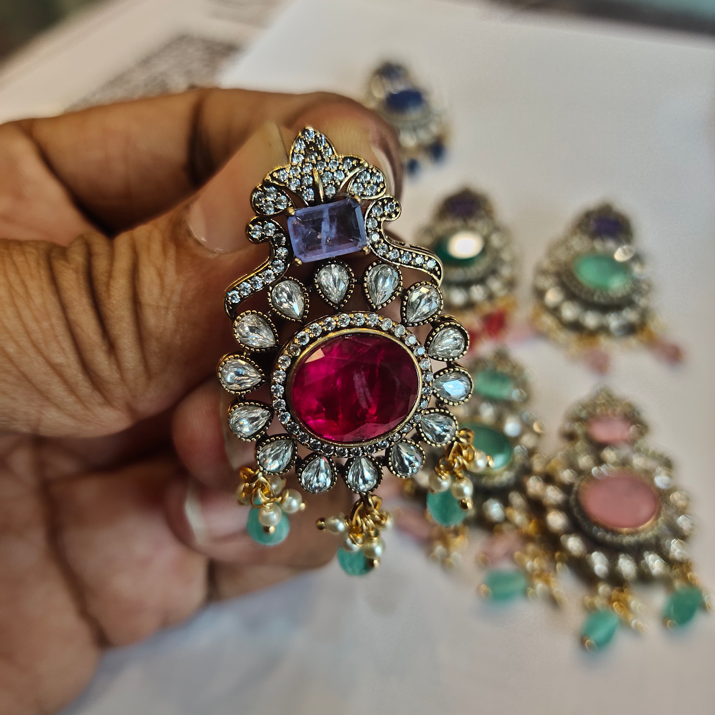 Victorian Zircon Pendant Hasli Necklace Set | Traditional Choker Jewellery