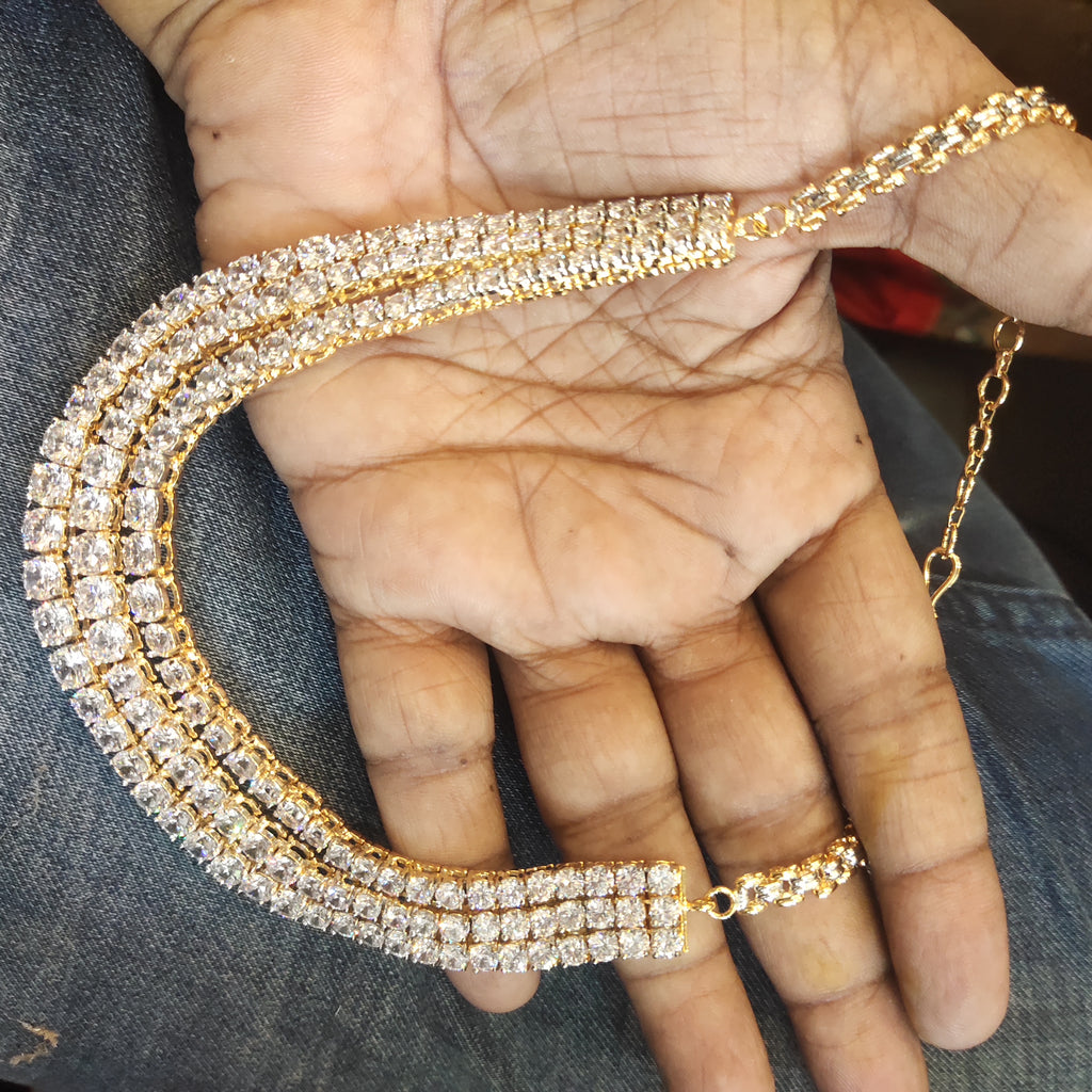 3 Layer Crystal Clear Solitaire Diamond Look Rhodium-Gold Double Tone Zircon Necklace Set with Earrings