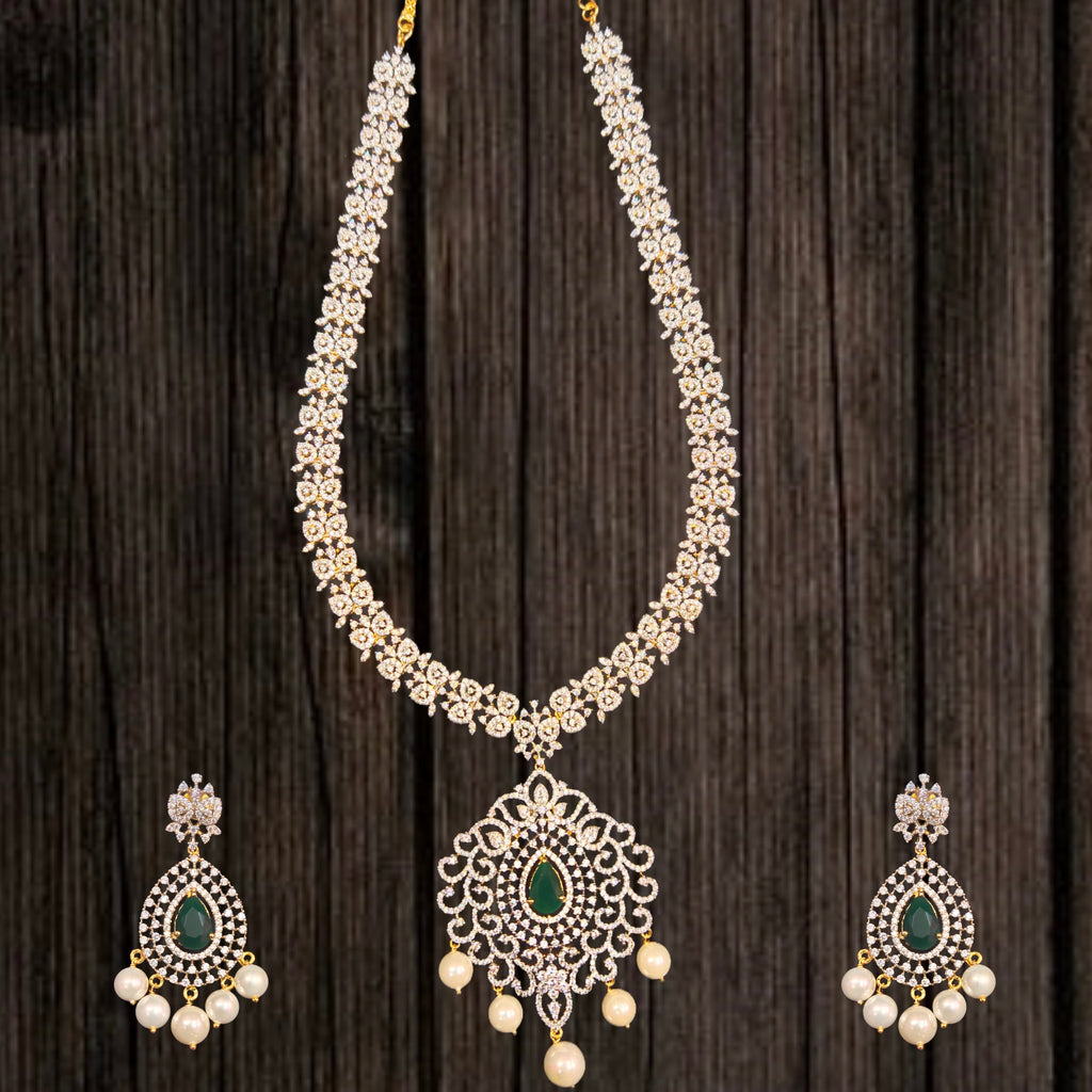 Timeless American Diamond Long Haram - 24K Gold Elegant Bridal Necklace