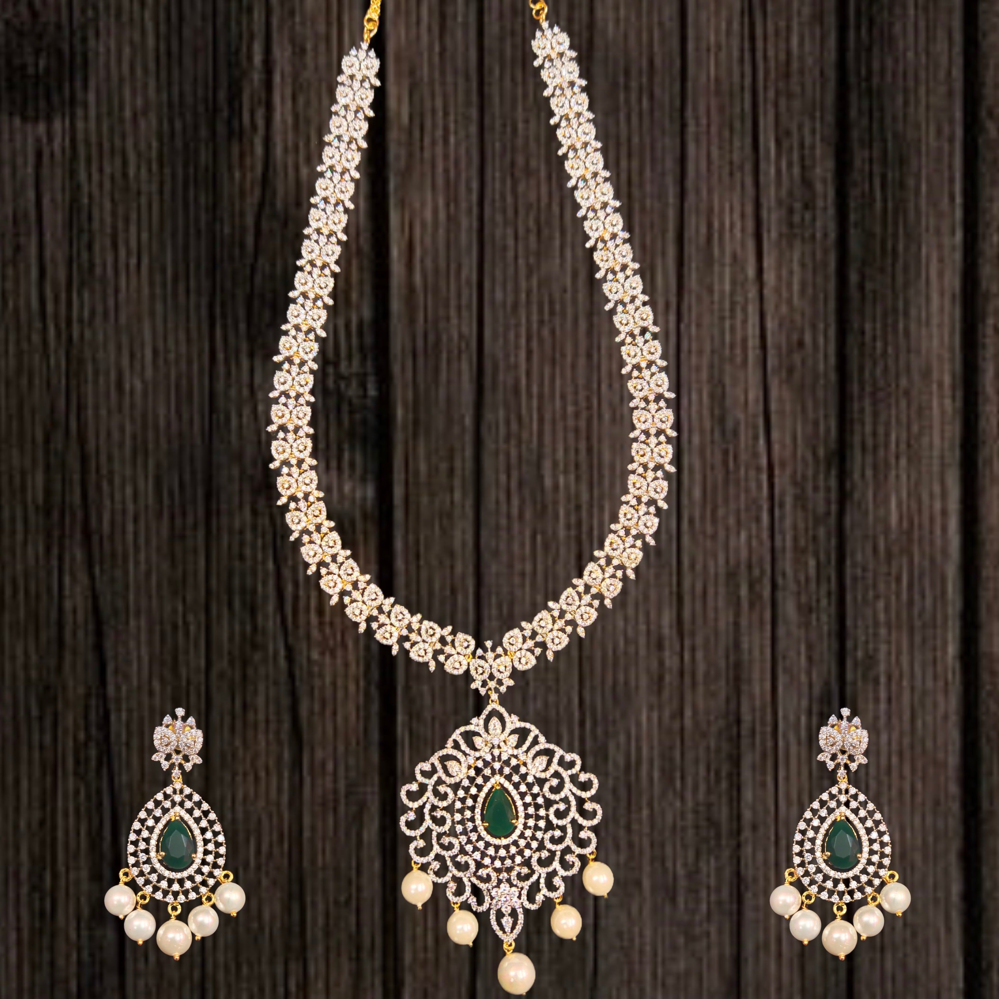 Timeless American Diamond Long Haram - 24K Gold Elegant Bridal Necklace