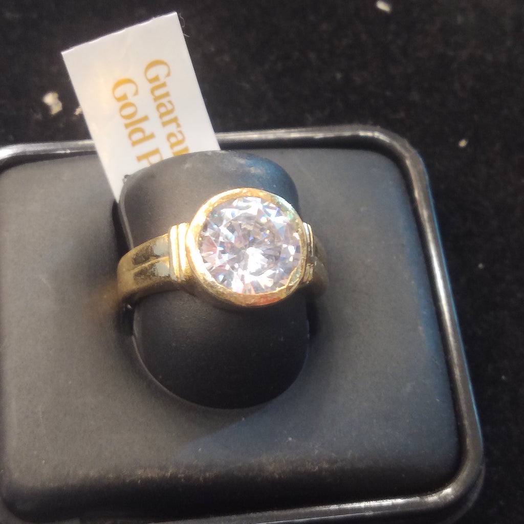 Gold Large Round White Solitaire Ring for Men