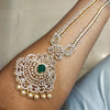 Green Zircon Long & Short Necklace Combo Set - Rhodium Gold Plated Bridal Jewelry